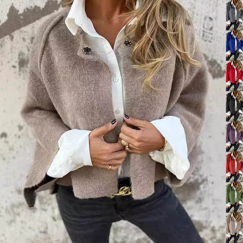 Women's Batwing Sleeve Cardigan Autumn And Winter Loose Short Cashmere Long Sleeve Coat - Velora
