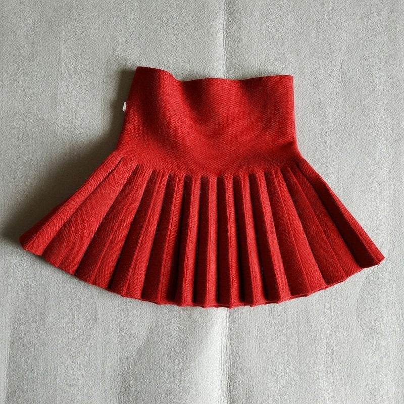 Girls Autumn Clothing Knitted Skirt High Waist Pleated Mini Skirt - Velora