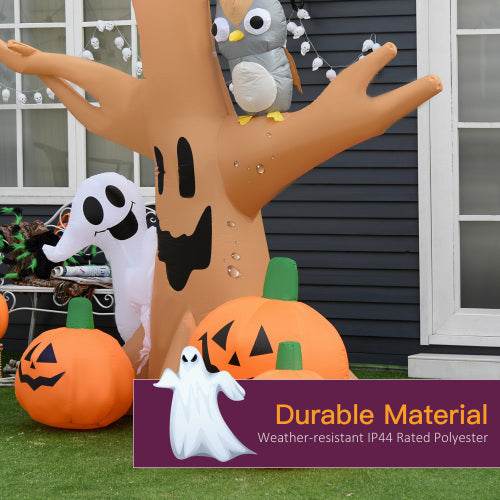 HOMCOM 7.5 Tall Lighted Halloween Inflatables Outdoor Decorations Haunted Tree With Owl, Ghost, Pumpkins, Blow Up LED Yard Decor For Garden, Lawn, Party, Holiday, Waterproof - Velora