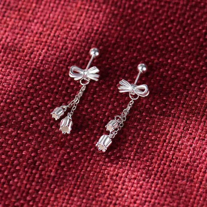 Silver Drop Earrings Tassel Bone Stud Earrings - Velora