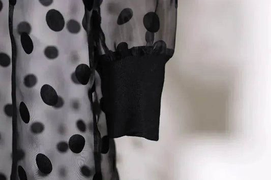 Middle East Apparel Women's Cross-border Polka Dot Perspective Cardigan Long Shawl Open Front Abaya Kimono Abaya for Dubai Turkey Women Two piece - Velora
