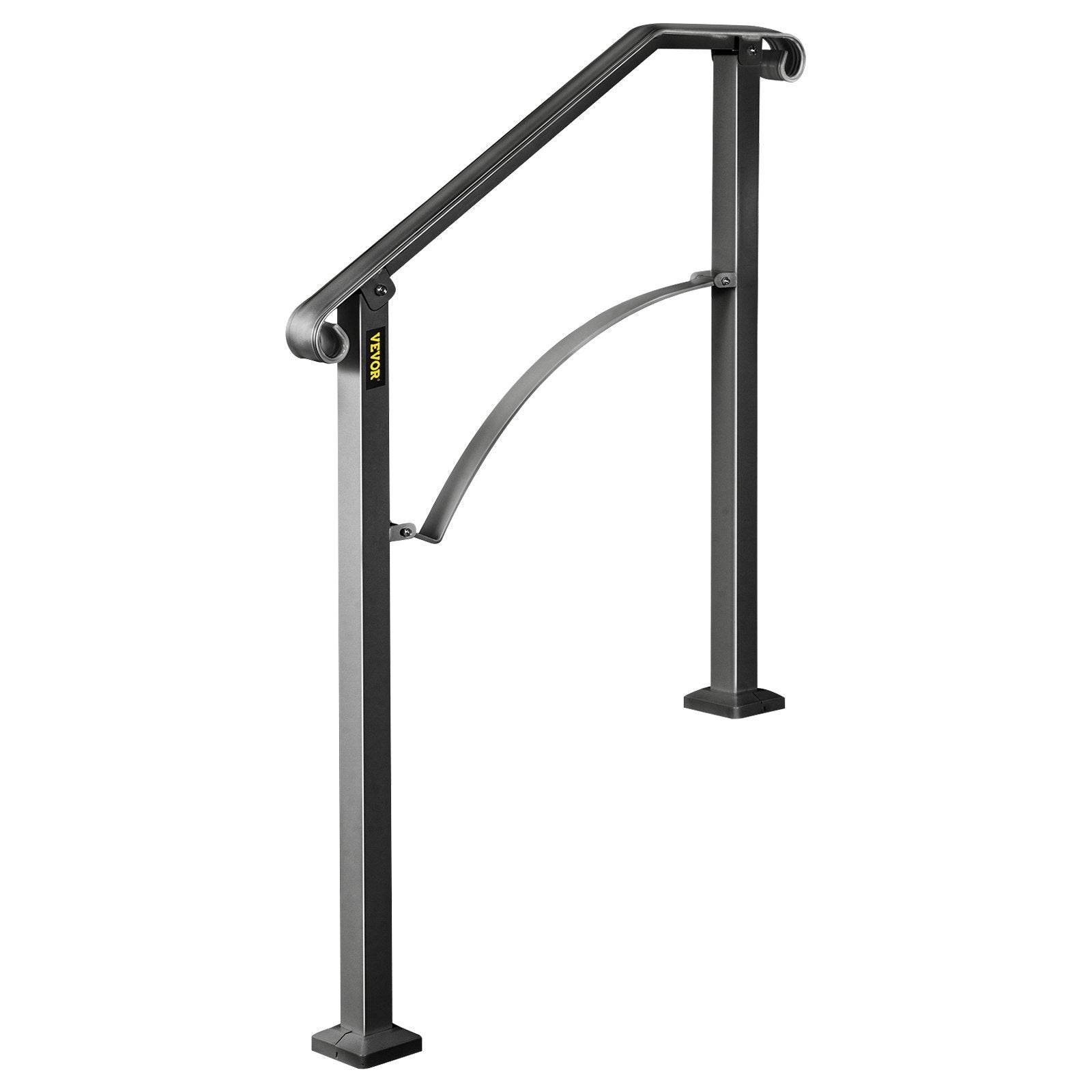 Handrails For Outdoor Steps, Fit 2 Or 3 Steps Outdoor Stair Railing, Arch 2 Wrought Iron Handrail, Flexible Porch Railing, Black Transitional Handrails For Concrete Steps Or Wooden Stairs - Velora