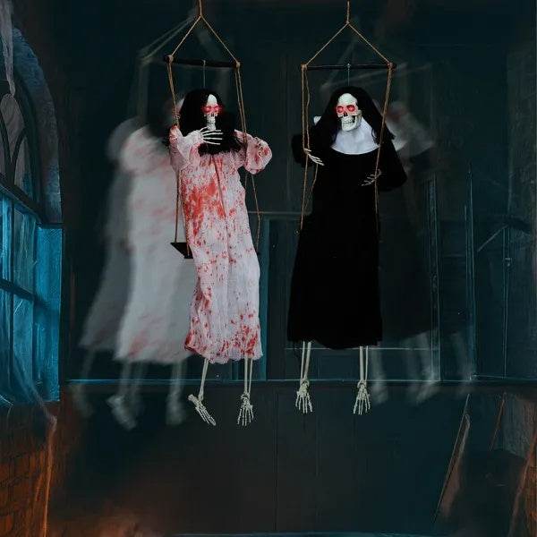 Outdoor Halloween Decorations 2 Packs Hanging Ghosts Decor With Lighted Up Eyes And Horror Scream, 3ft Scary Grim Reaper Swinging Ghost Flying For Yard Patio Lawn Garden - Velora