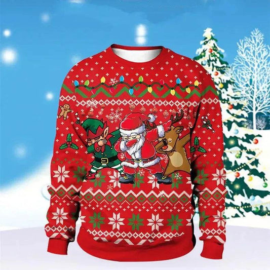 Men And Women Digital Printing Christmas Round Neck Sweater Tops - Velora