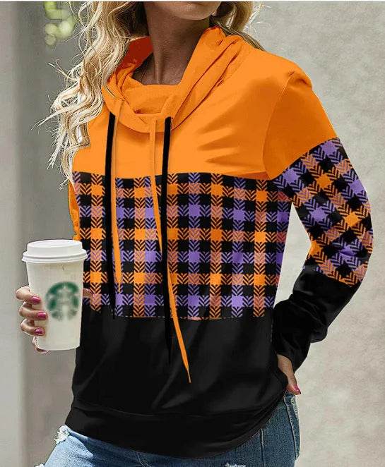 New Fashion Women's Pile Collar Printed Hoodie Pullover Top - Velora