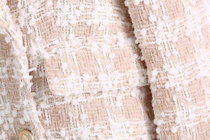 Elegant Luxury Lapel Long Sleeved Double Breasted Check tweed Blazer Women - Velora