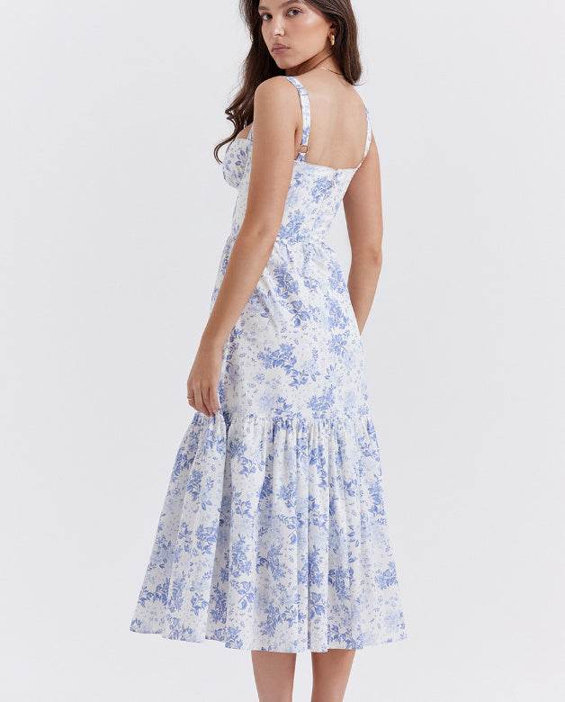 Spring And Summer Comely Pastoral Style Sling Floral A Swing Cake Dress - Velora