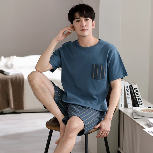 Pajamas Men's Summer Cotton Short Sleeve Shorts Suit - Velora