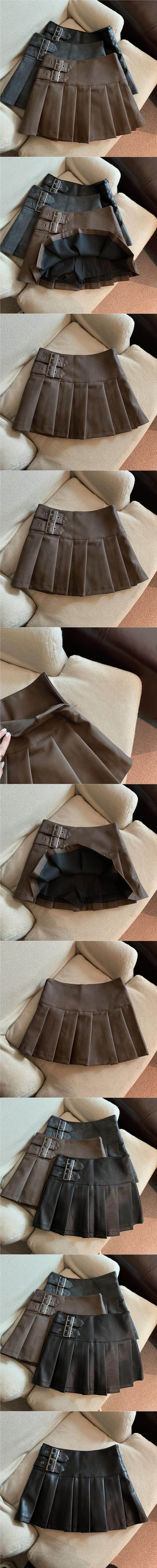 Women's American-style Vintage Mini Pleated Leather Skirt - Velora