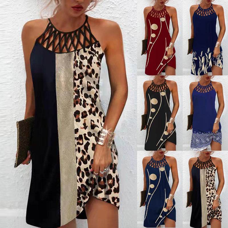 Fashion Print Dress Casual Halterneck Dresses For Women Summer Clothes - Velora