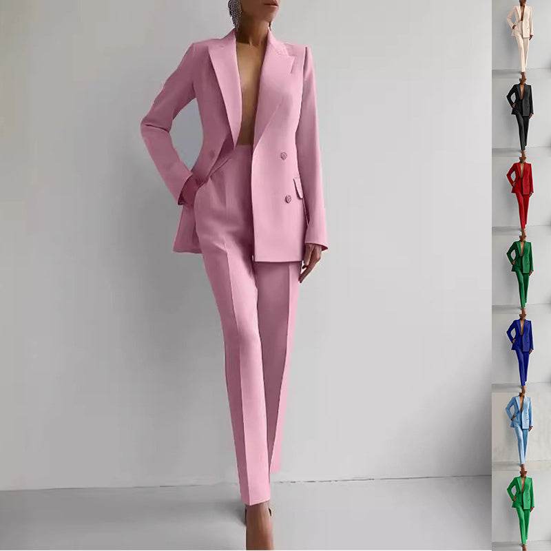 Casual Suits Fashion Long Sleeve Single-breasted Jacket Top And Slim Fit Trousers Women's Business Suits - Velora
