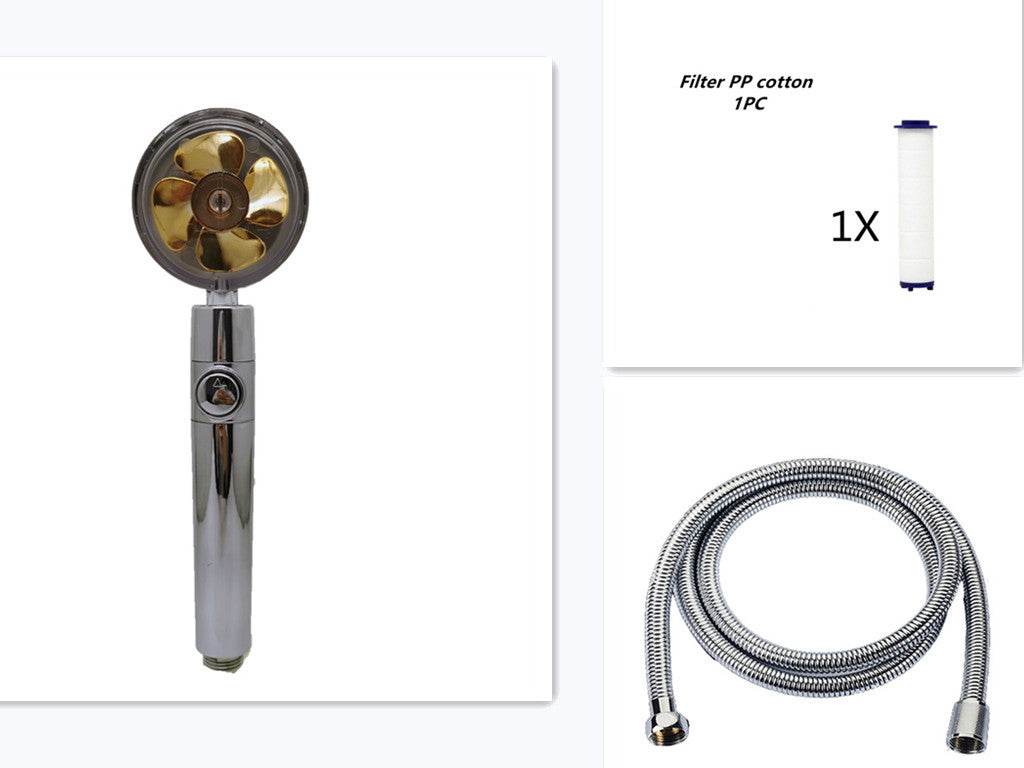 Propeller Driven Shower Head With Stop Button And Cotton Filter Turbocharged High Pressure Handheld Shower Nozzle - Velora