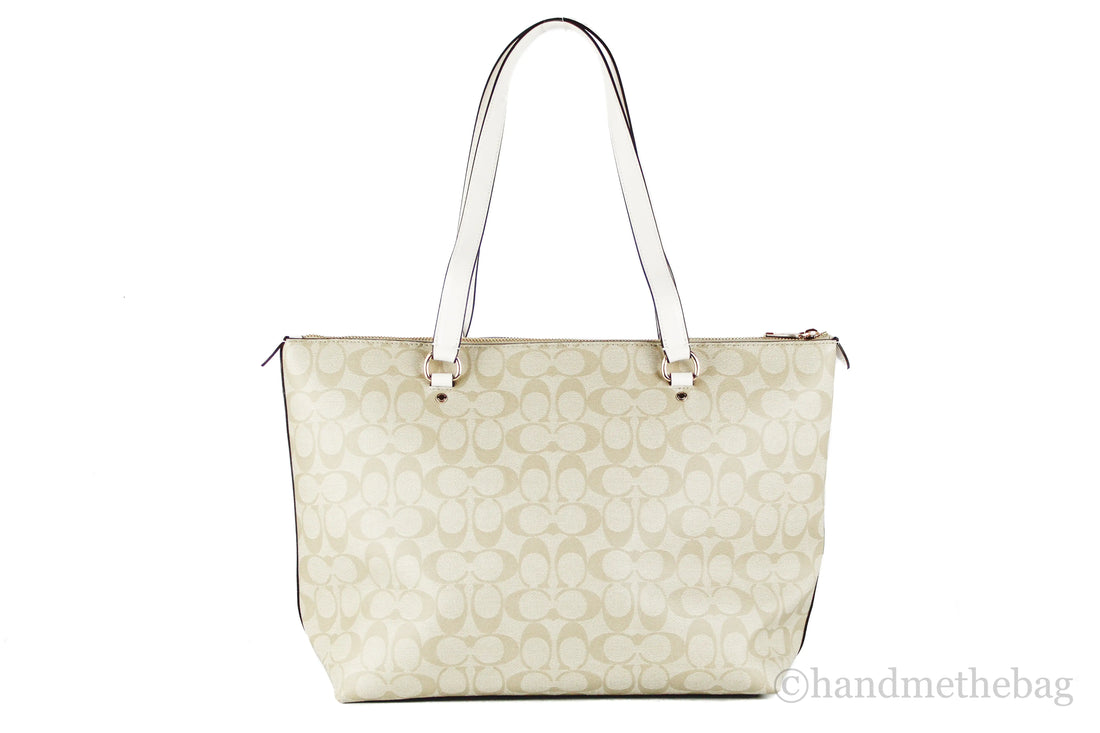 Coach Signature Canvas and Leather Gallery Tote in Light Khaki/Chalk