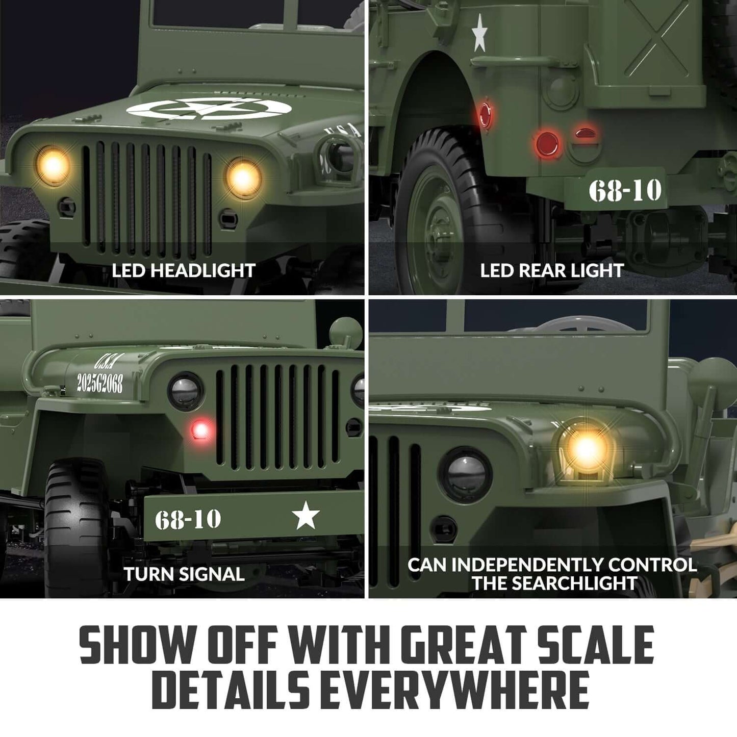 1:10 RACENT RC Crawler, 2.4G Willys Jeep, LED Lights, Upgradable Off-Road Car - Velora Luxury Fashion