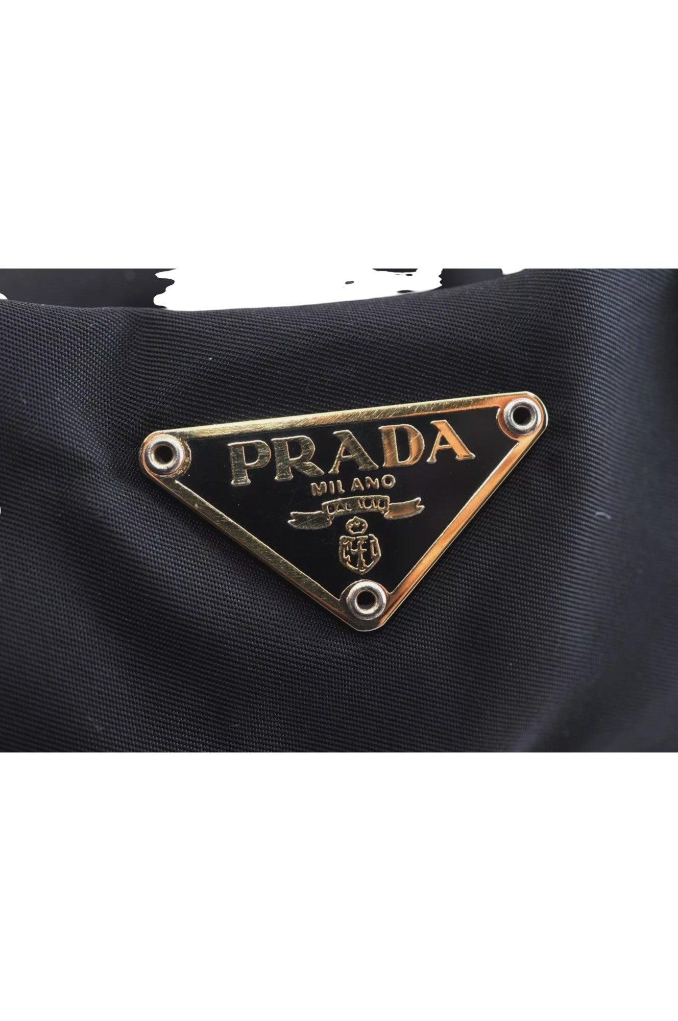 PRADA Vintage Nylon Tessuto Leather Shoulder Bag Purse Black 9107K - Velora