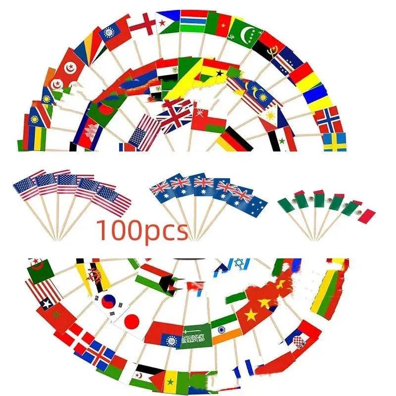 100 Countries Decorative Paper Toothpick Dessert steak Cake flag 🚩 - Velora