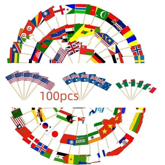 100 Countries Decorative Paper Toothpick Dessert steak Cake flag 🚩 - Velora