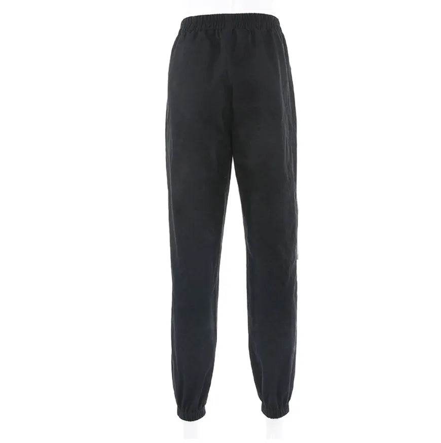 White Stripe Cargo Pants Women Trousers Pockets Patchwork Contrast Color High Waist Pants Hip Hop Capris - Velora