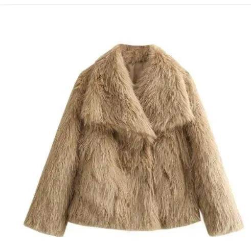 Winter Plush Open front Coat Thick lapel Outwear Faux Fur Coat women - Velora