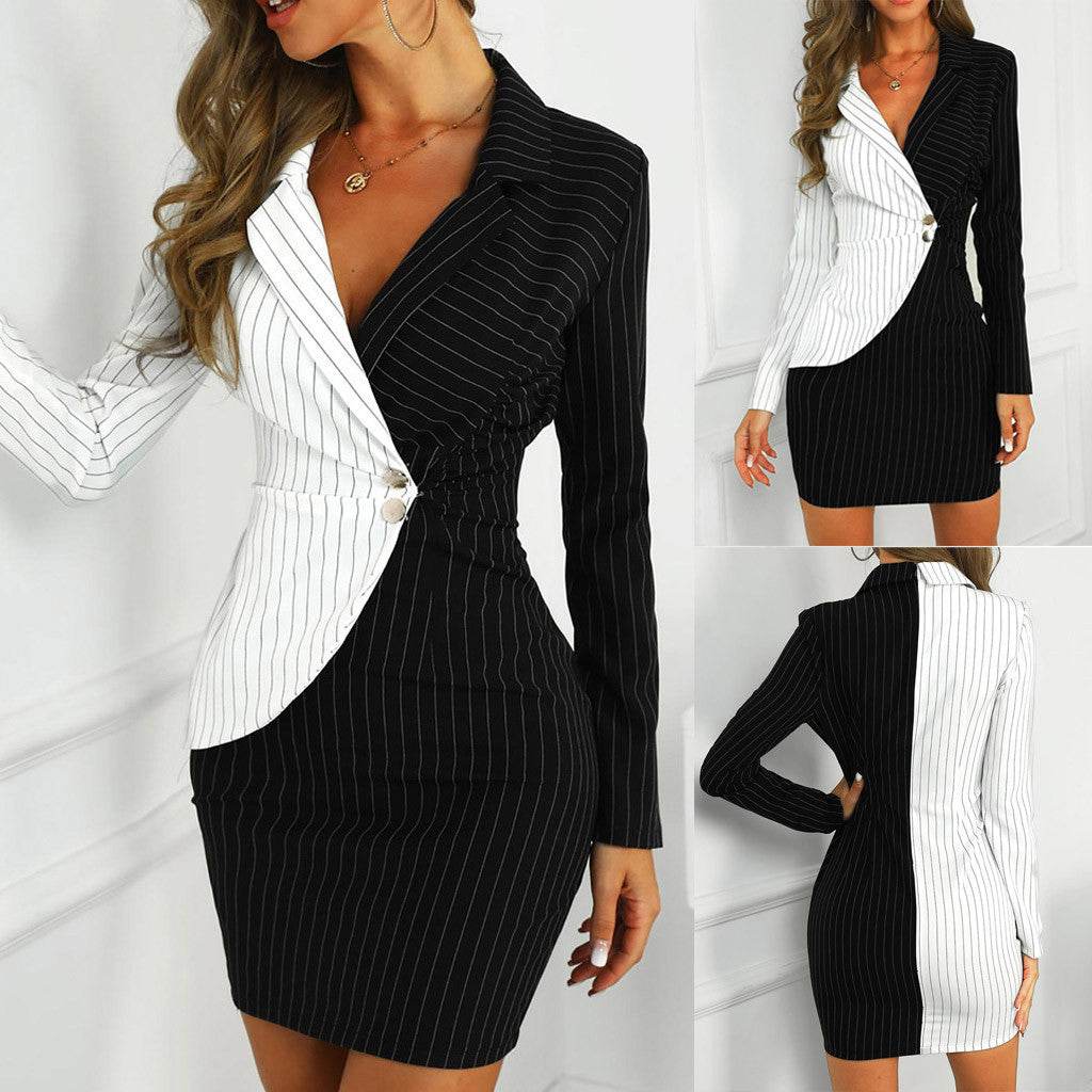 Fashion Suit Women Blazer Dress Turn Down Neck Long Sleeve - Velora