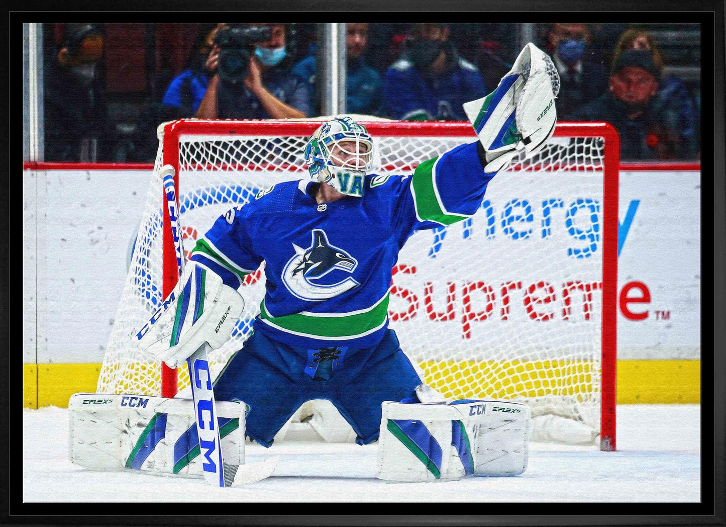 Thatcher Demko 20x29 Framed Canvas Canucks Glove Save-H Frameworth Sports Marketing