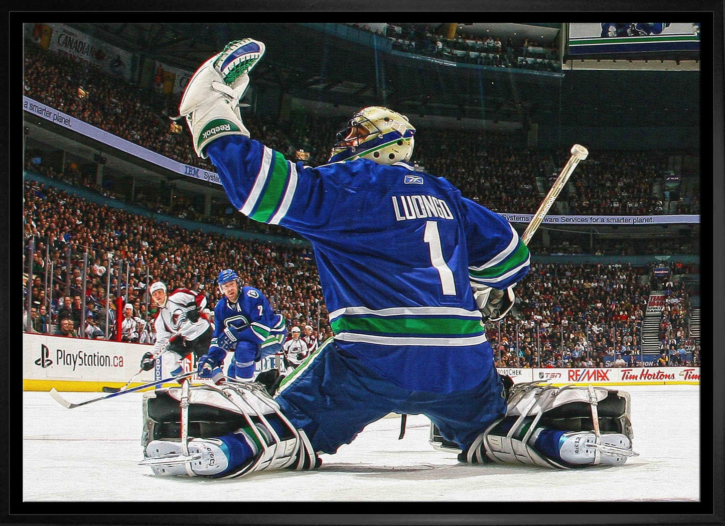 Roberto Luongo 20x29 Framed Canvas Canucks Glove Save-H Frameworth Sports Marketing