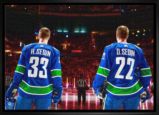 Henrik Sedin and Daniel Sedin 20x29 Framed Canvas Canucks Anthem-H Frameworth Sports Marketing