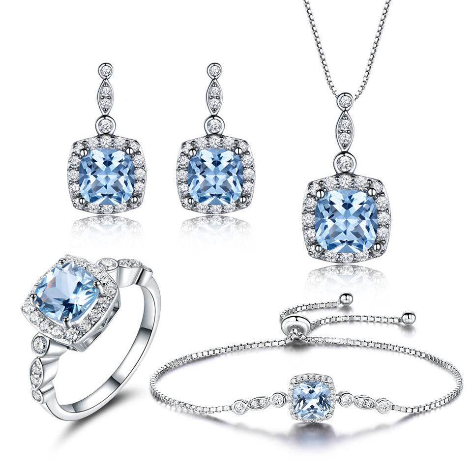 Blue Topaz Birthstone Set – 925 Sterling Silver Jewelry - 4 Piece Set EX-STOCK Canada