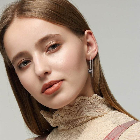 Light Luxury Long Copper Plated Zircon Dangle Earrings - Velora