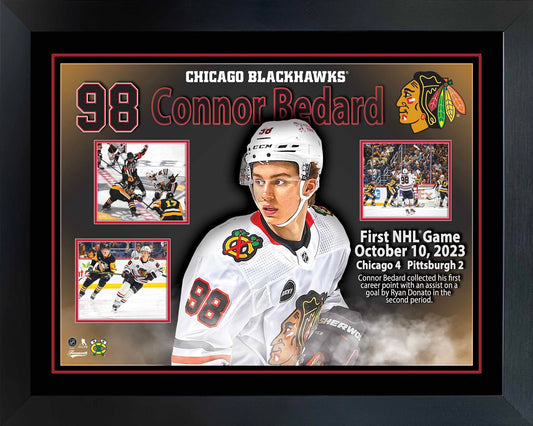 Connor Bedard Framed First Game Collage Blackhawks Frameworth Sports Marketing