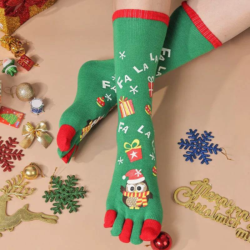 Cute Winter Christmas socks Five-finger Elastic absorbent Split-toe - Velora