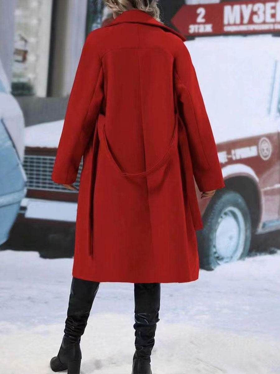 Lapel Double-breasted Trench Coat With Belt Winter Fashion Solid Color Long Jacket Outwear Women Clothing - Velora