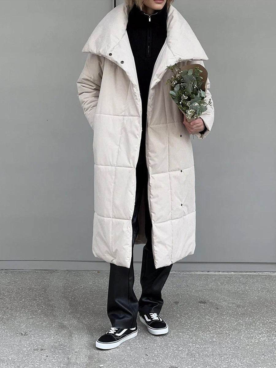 Fashion Large Lapel Long Coat Winter Warm Cotton Jacket With Pockets And Lace-up Design Casual Solid Color Thick Coat For Women Outwear Clothing - Velora