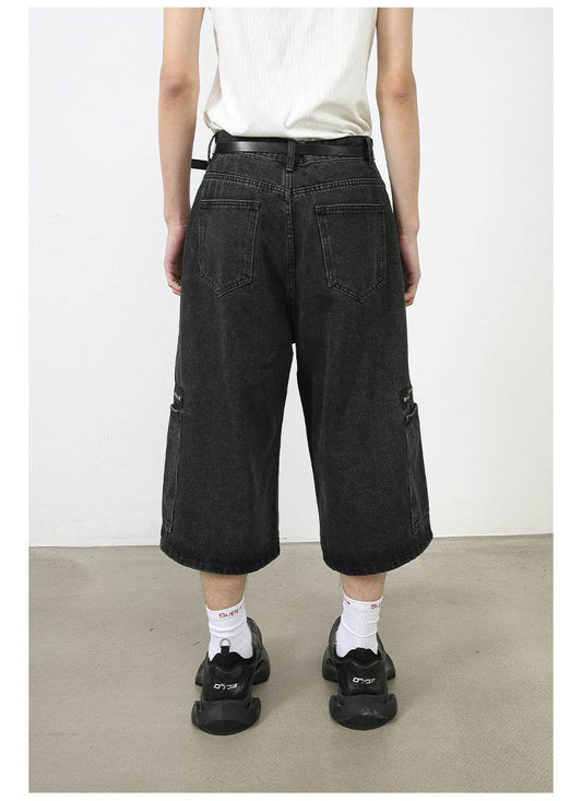 Workwear Denim Shorts New Loose Street Personalized Cropped Baggy Pants - Velora