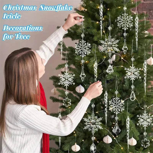 10pcs Christmas Tree Hanging Pendants Acrylic Ice Strip Snow Ceiling Xmas Ornaments New Year Christmas Decoration Home Decor - Velora