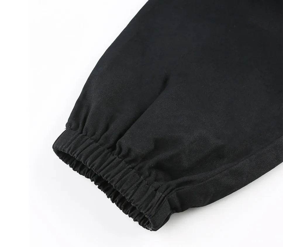 White Stripe Cargo Pants Women Trousers Pockets Patchwork Contrast Color High Waist Pants Hip Hop Capris - Velora