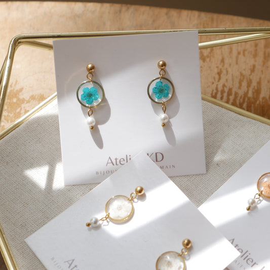 Boucles d'oreilles Perla - spirées bleues - petit rond 12mm - Velora