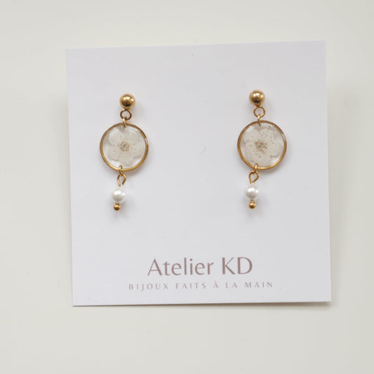 Boucles d'oreilles Perla - spirées blanches - petit rond 12mm - Velora