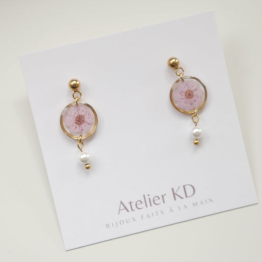 Boucles d'oreilles Perla - spirée lila - petit rond 12mm - Velora