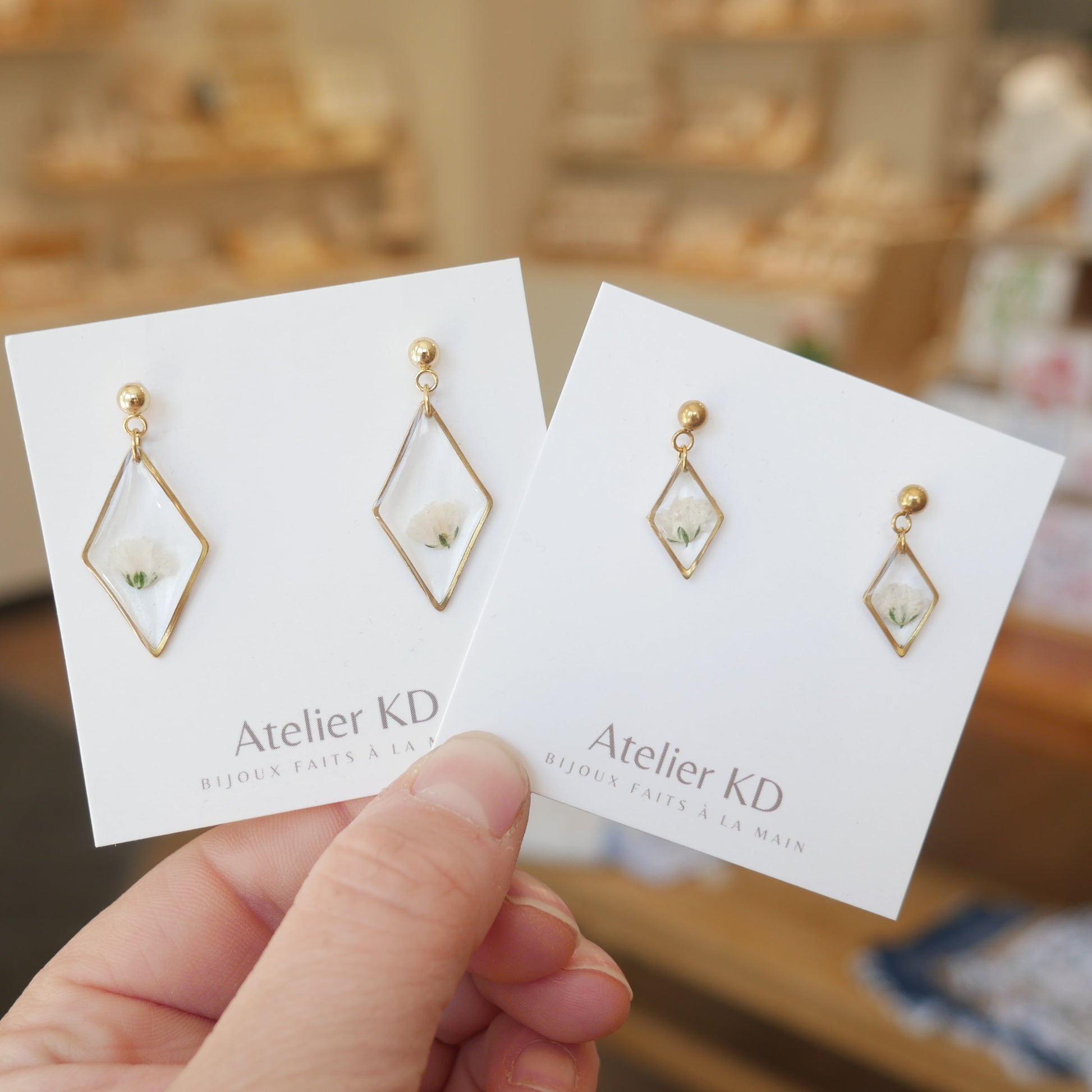 Boucles d'oreilles Gigi blanc - losange - Velora