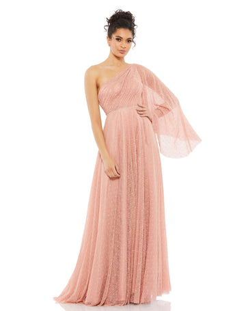 One-Shoulder Bell Sleeve Lace Gown
