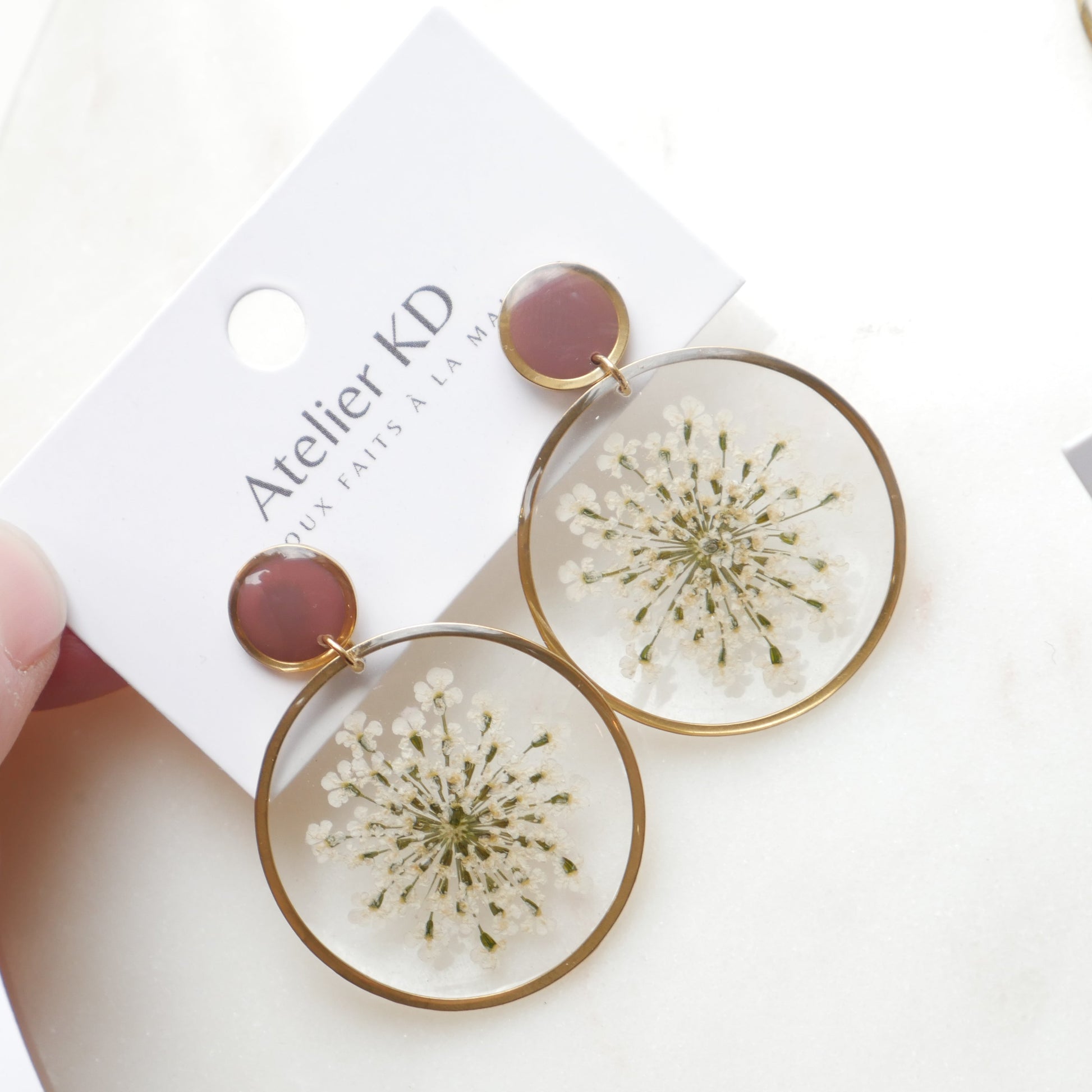 Boucles d'oreilles duo Estelle blanche et mocha - rond (35mm) - Velora