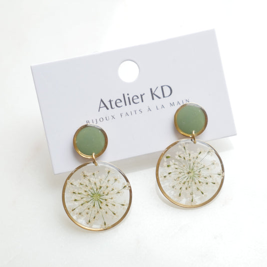 Boucles d'oreilles duo Estelle blanche et kaki - rond (25mm) - Velora