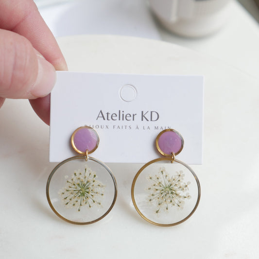 Boucles d'oreilles duo Estelle blanche et Lila - rond (25mm) - Velora