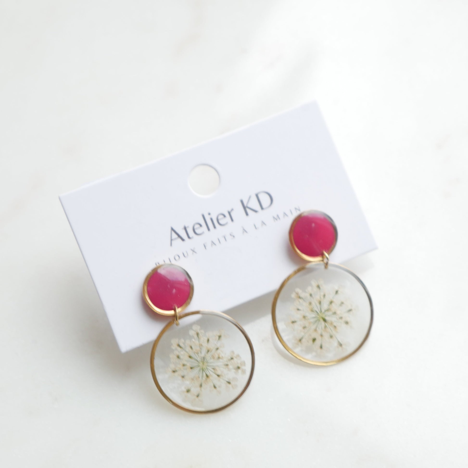 Boucles d'oreilles duo Estelle blanche et framboise - rond (25mm) - Velora