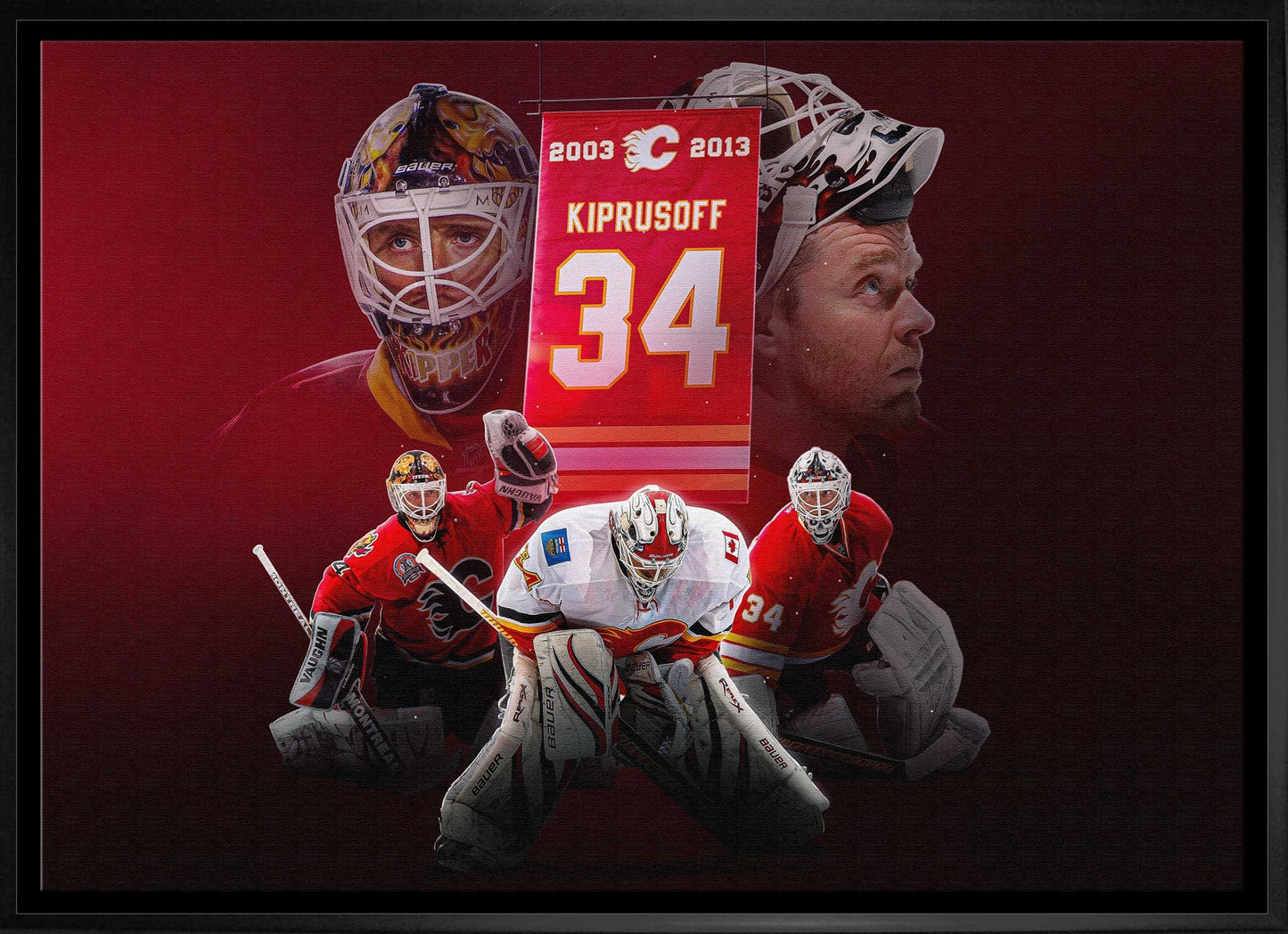 Miikka Kiprusoff 20x29 Framed Canvas Flames From Behind-H Frameworth Sports Marketing