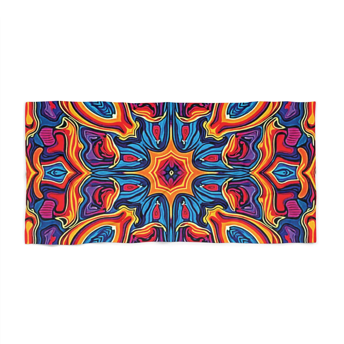 Vibrant Kaleidoscope Beach Towel — Colorful Retro Mandala Pattern