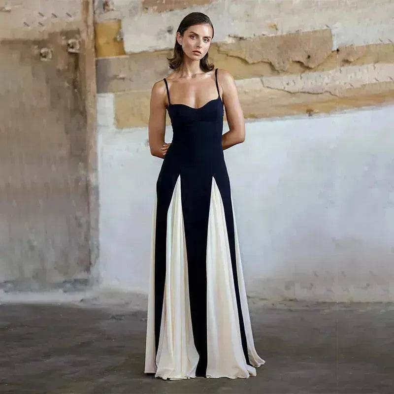 Luxury Women Sleeveless Color Contrast Sling Dress for Wedding Cocktail Evening Party events - Velora