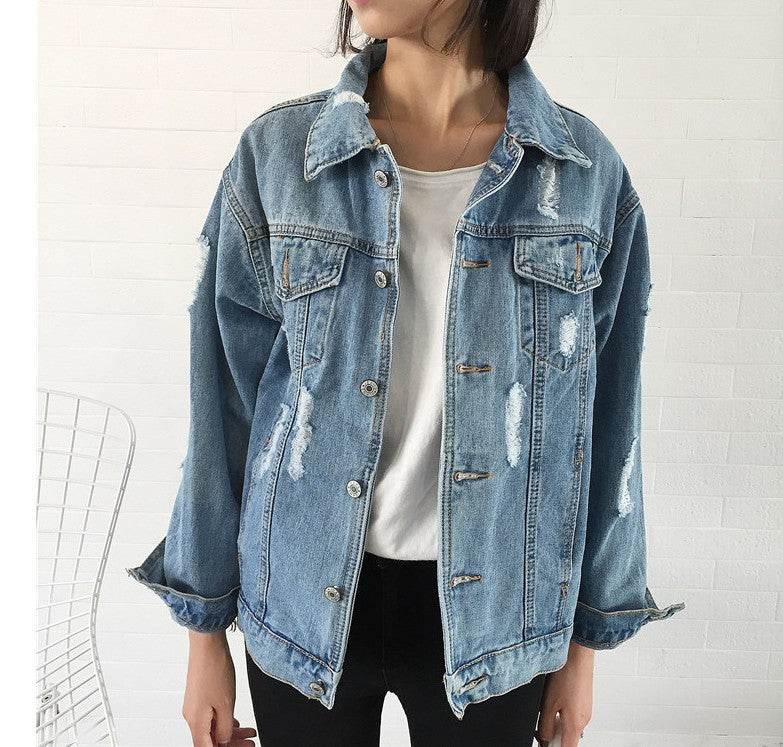 Unisex Casual Loose Wash Water Outwear Frayed Denim Jacket - Velora