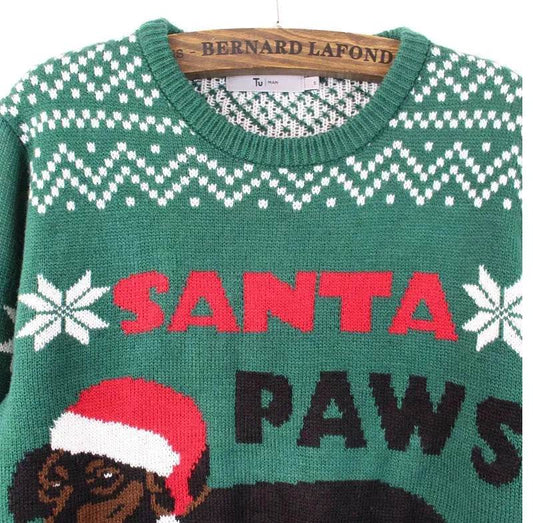 Green christmas Santa Paws Couple Pullover sweater - Velora